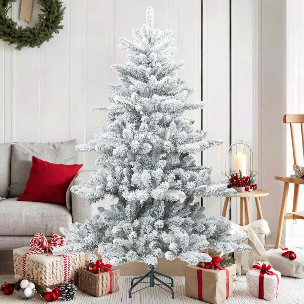 vidaXL Künstlicher Scharnier-Weihnachtsbaum schneebedeckt Weiß 150 cm