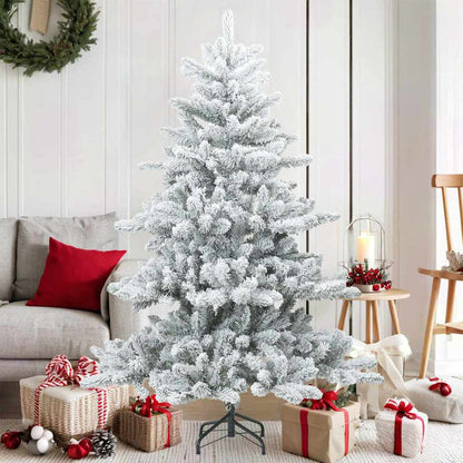 vidaXL Künstlicher Scharnier-Weihnachtsbaum schneebedeckt Weiß 150 cm