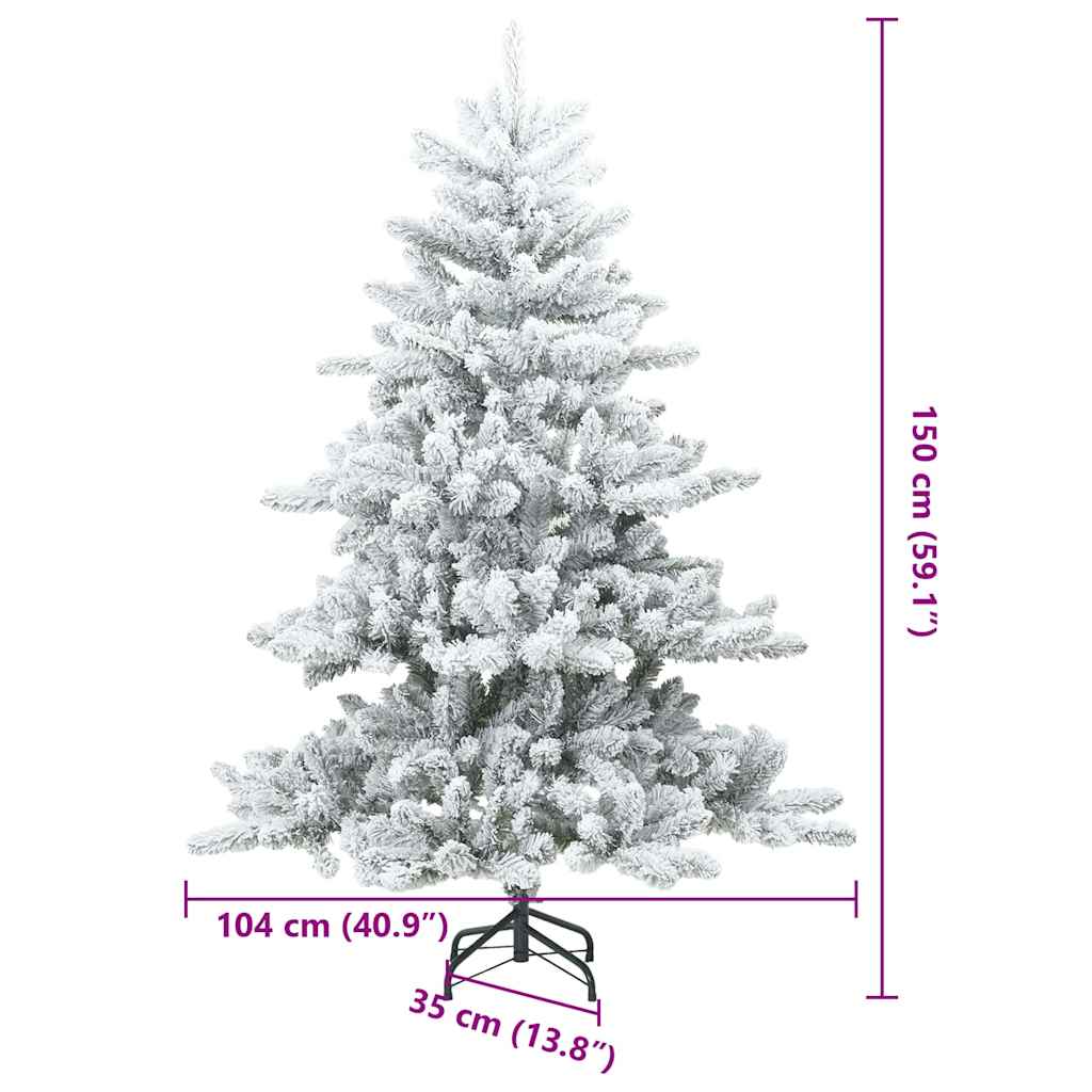 vidaXL Künstlicher Scharnier-Weihnachtsbaum schneebedeckt Weiß 150 cm