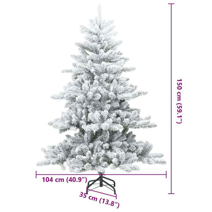 vidaXL Künstlicher Scharnier-Weihnachtsbaum schneebedeckt Weiß 150 cm
