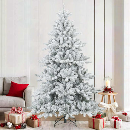 vidaXL Künstlicher Scharnier-Weihnachtsbaum schneebedeckt Weiß 210 cm
