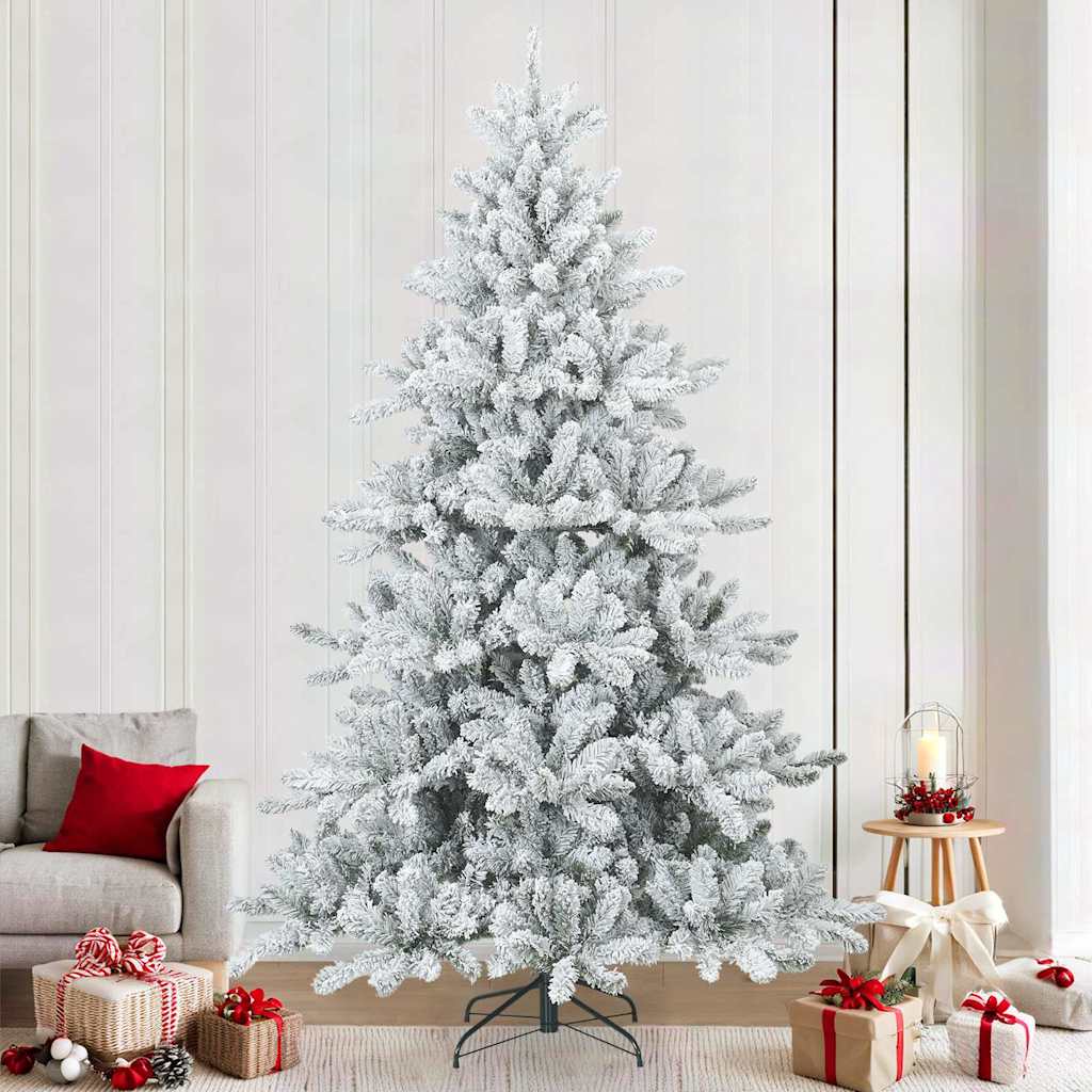 vidaXL Künstlicher Scharnier-Weihnachtsbaum schneebedeckt Weiß 240 cm