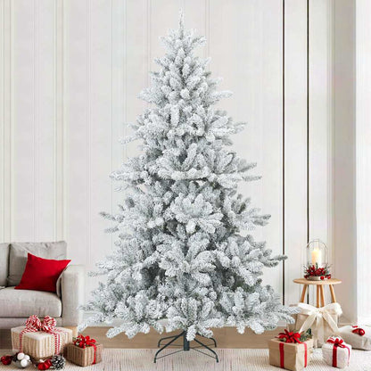 vidaXL Künstlicher Scharnier-Weihnachtsbaum schneebedeckt Weiß 240 cm
