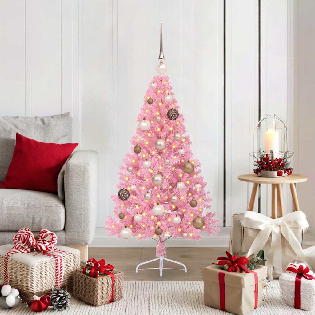 vidaXL Künstlicher vorbeleuchteter Weihnachtsbaum Rosa 120 cm PVC