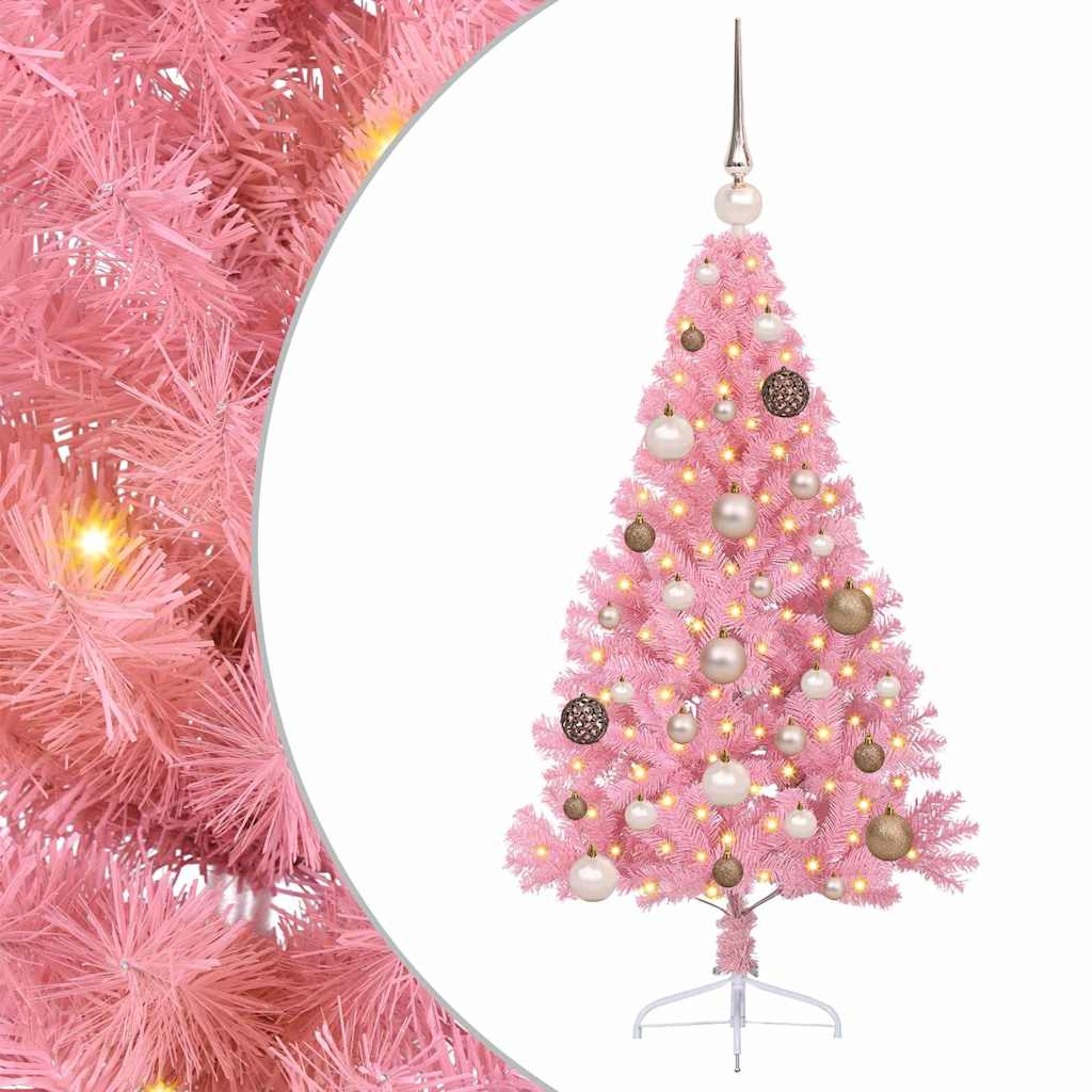 vidaXL Künstlicher vorbeleuchteter Weihnachtsbaum Rosa 120 cm PVC