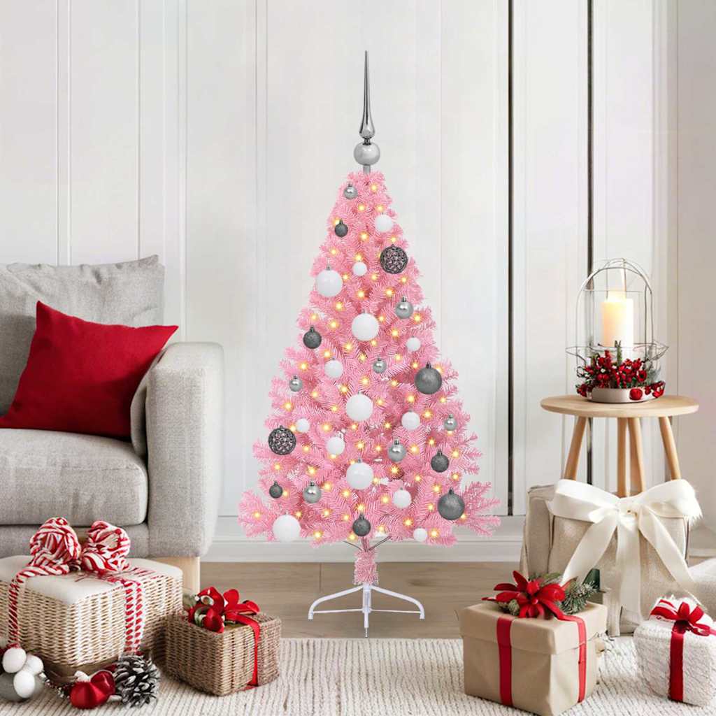 vidaXL Künstlicher vorbeleuchteter Weihnachtsbaum Rosa 120 cm PVC