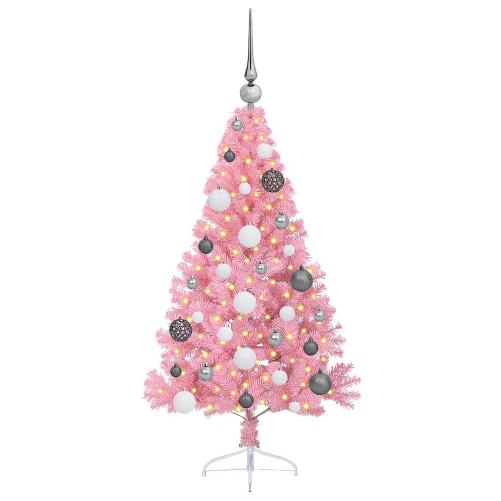 vidaXL Künstlicher vorbeleuchteter Weihnachtsbaum Rosa 120 cm PVC