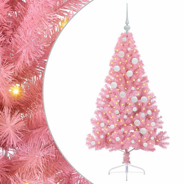 vidaXL Künstlicher vorbeleuchteter Weihnachtsbaum Rosa 120 cm PVC
