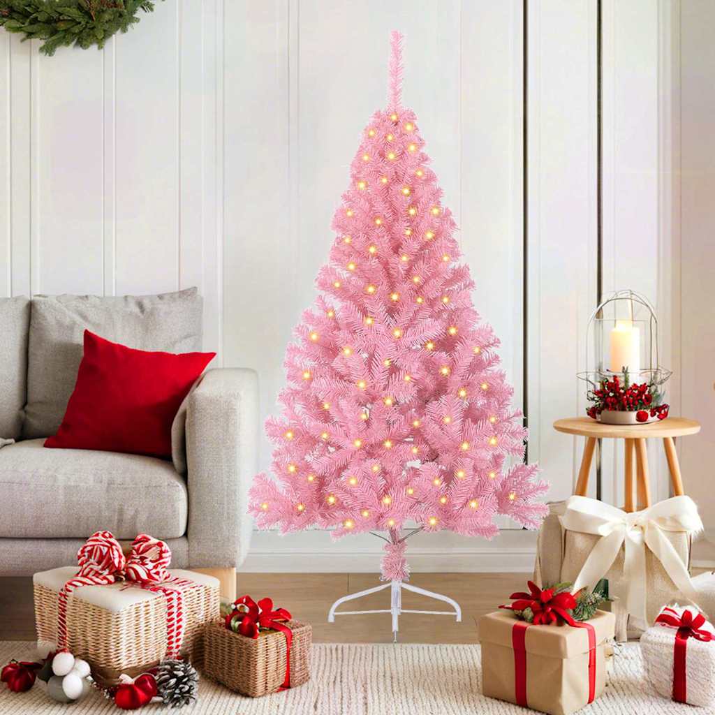 vidaXL Künstlicher vorbeleuchteter Weihnachtsbaum Rosa 150 cm PVC