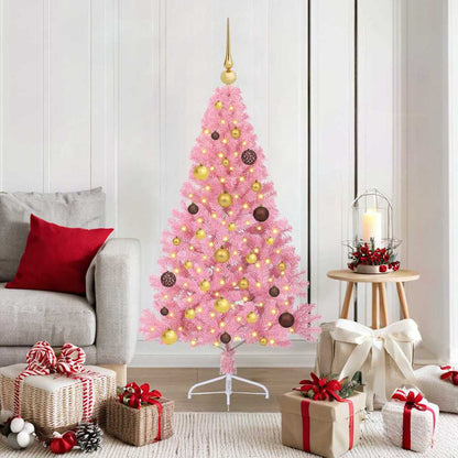vidaXL Künstlicher vorbeleuchteter Weihnachtsbaum Rosa 150 cm PVC