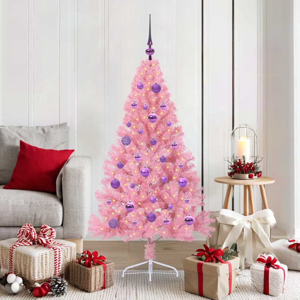 vidaXL Künstlicher vorbeleuchteter Weihnachtsbaum Rosa 150 cm PVC