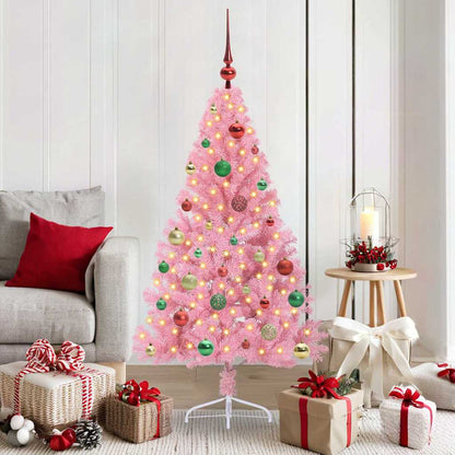 vidaXL Künstlicher vorbeleuchteter Weihnachtsbaum Rosa 150 cm PVC