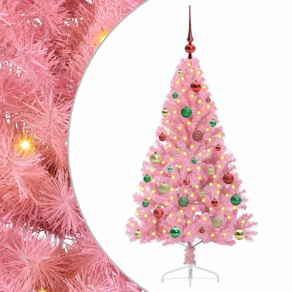 vidaXL Künstlicher vorbeleuchteter Weihnachtsbaum Rosa 150 cm PVC