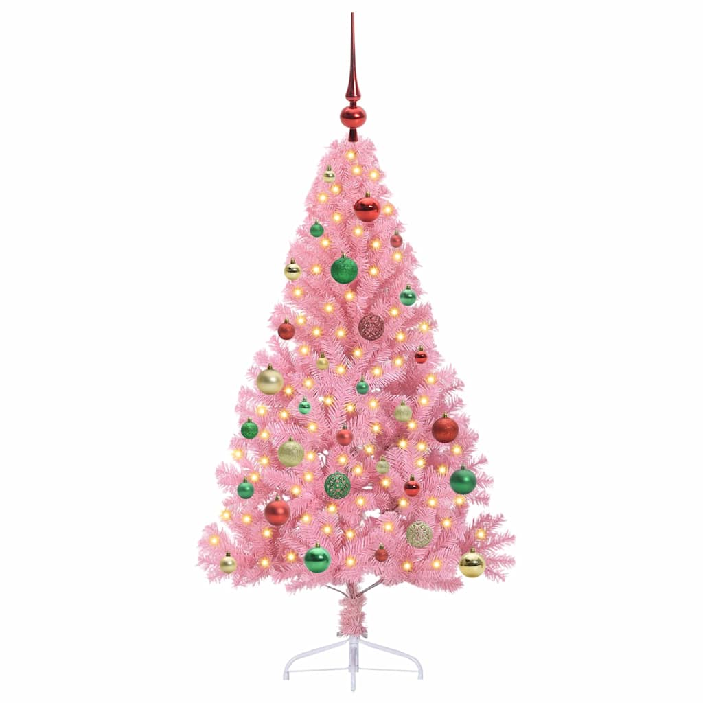 vidaXL Künstlicher vorbeleuchteter Weihnachtsbaum Rosa 150 cm PVC