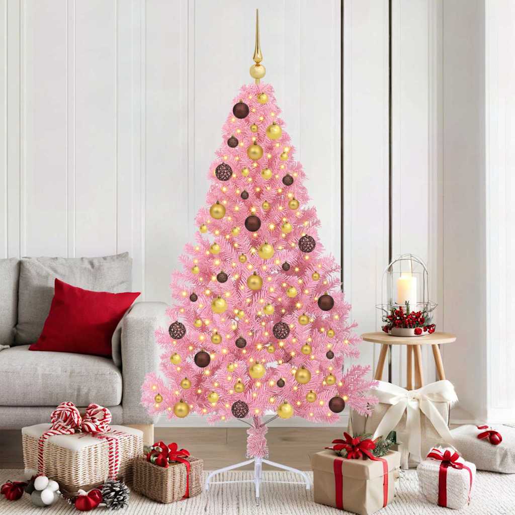 vidaXL Künstlicher vorbeleuchteter Weihnachtsbaum Rosa 180 cm PVC