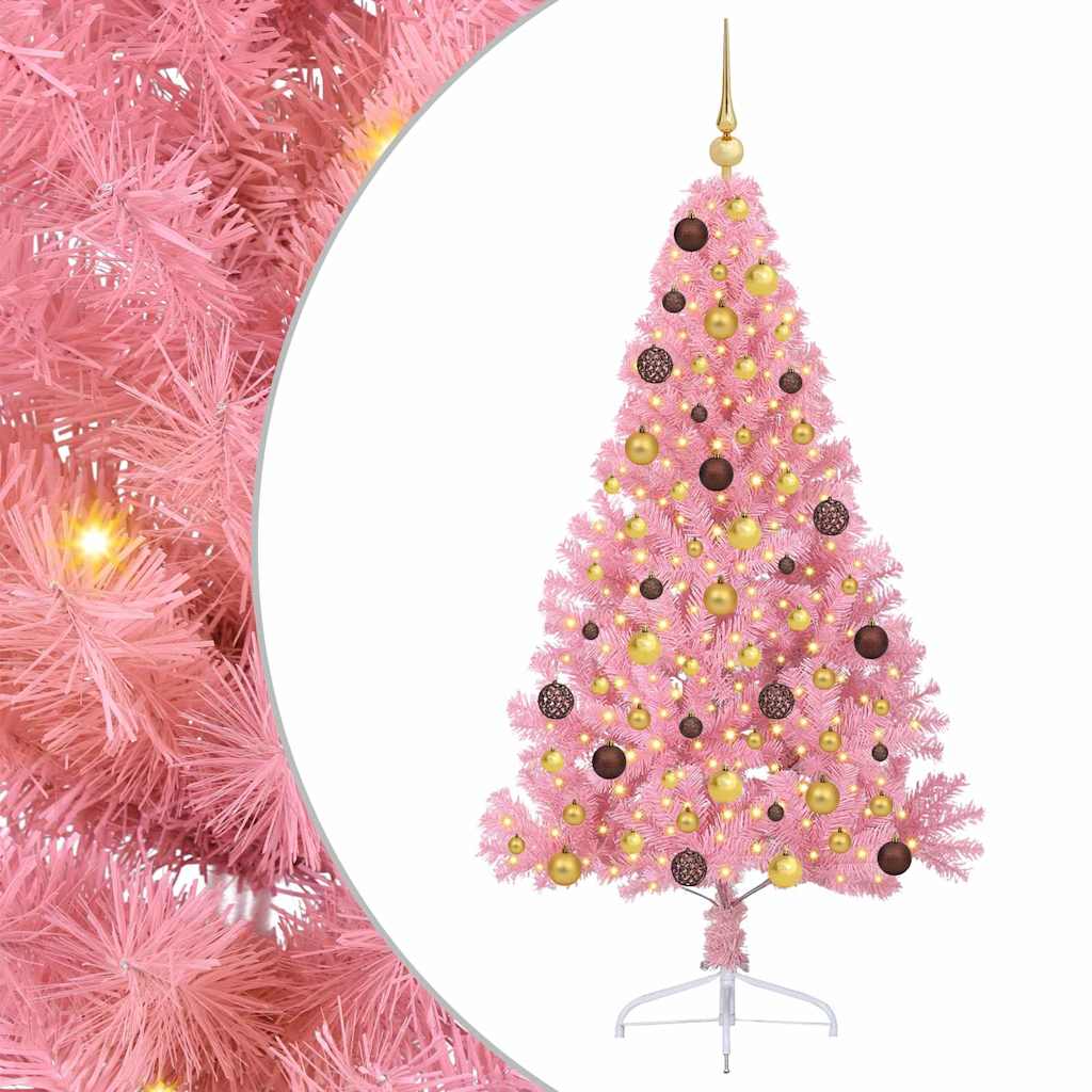 vidaXL Künstlicher vorbeleuchteter Weihnachtsbaum Rosa 180 cm PVC