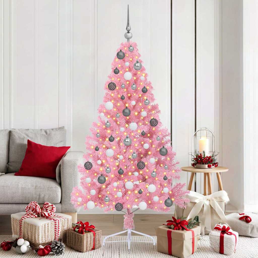 vidaXL Sapin de Noël artificiel pré-éclairé rose 180 cm PVC