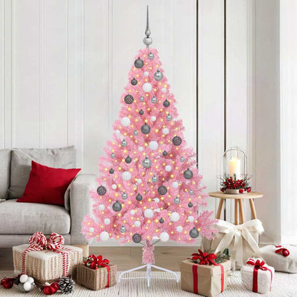 vidaXL Sapin de Noël artificiel pré-éclairé rose 180 cm PVC
