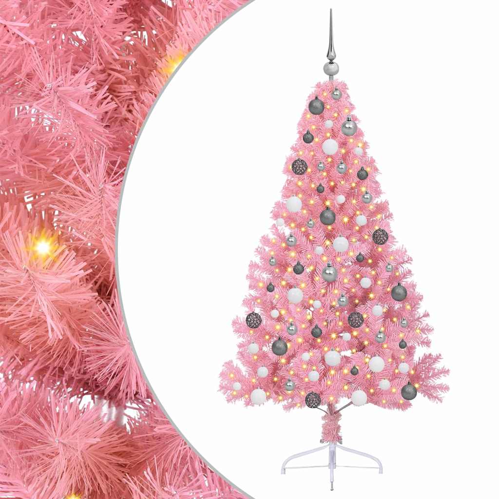 vidaXL Sapin de Noël artificiel pré-éclairé rose 180 cm PVC