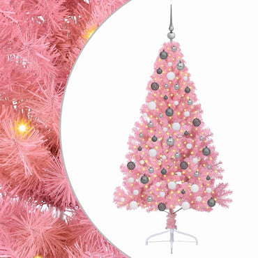 vidaXL Sapin de Noël artificiel pré-éclairé rose 180 cm PVC