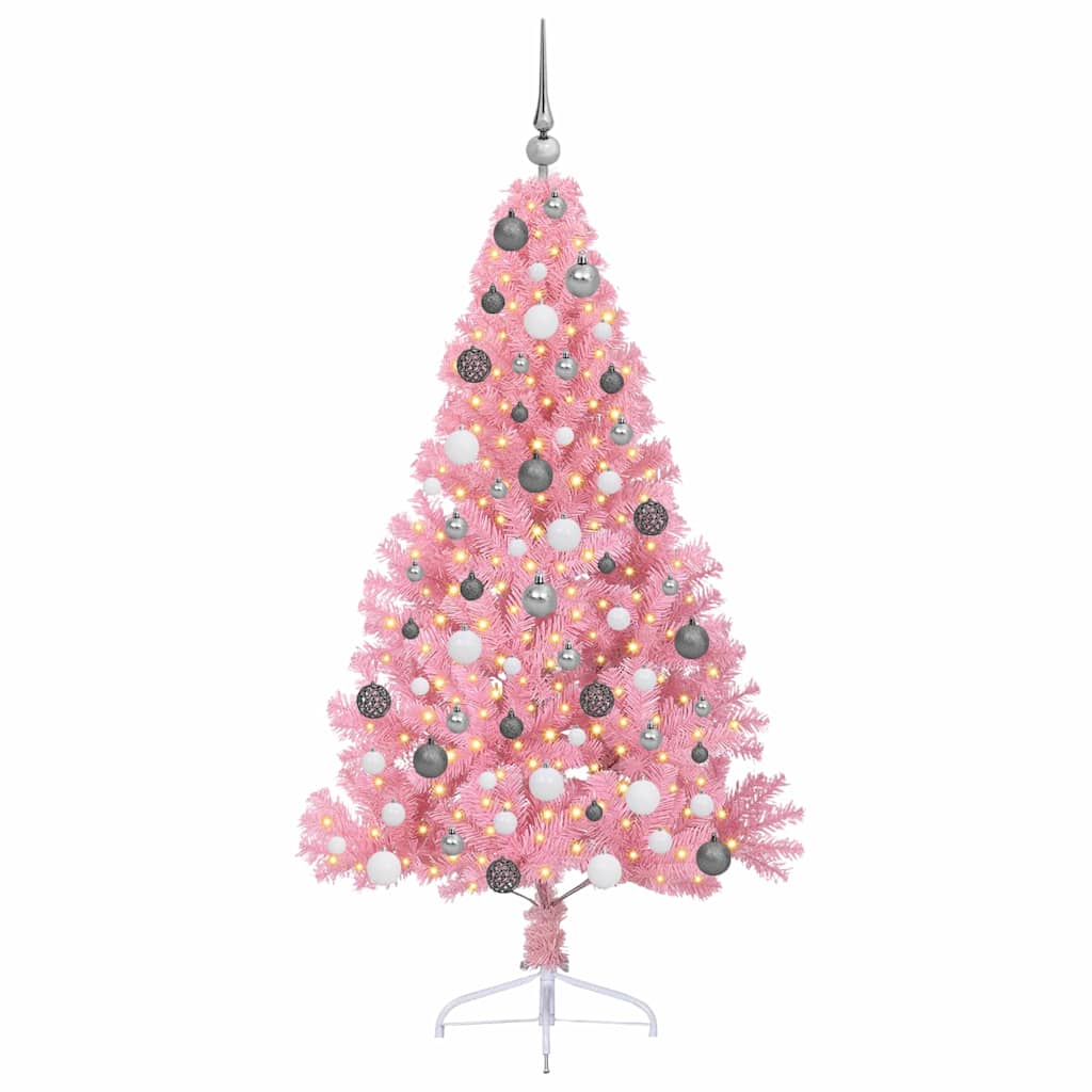 vidaXL Sapin de Noël artificiel pré-éclairé rose 180 cm PVC