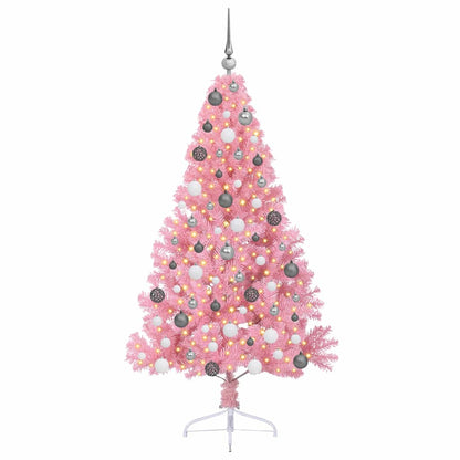 vidaXL Sapin de Noël artificiel pré-éclairé rose 180 cm PVC