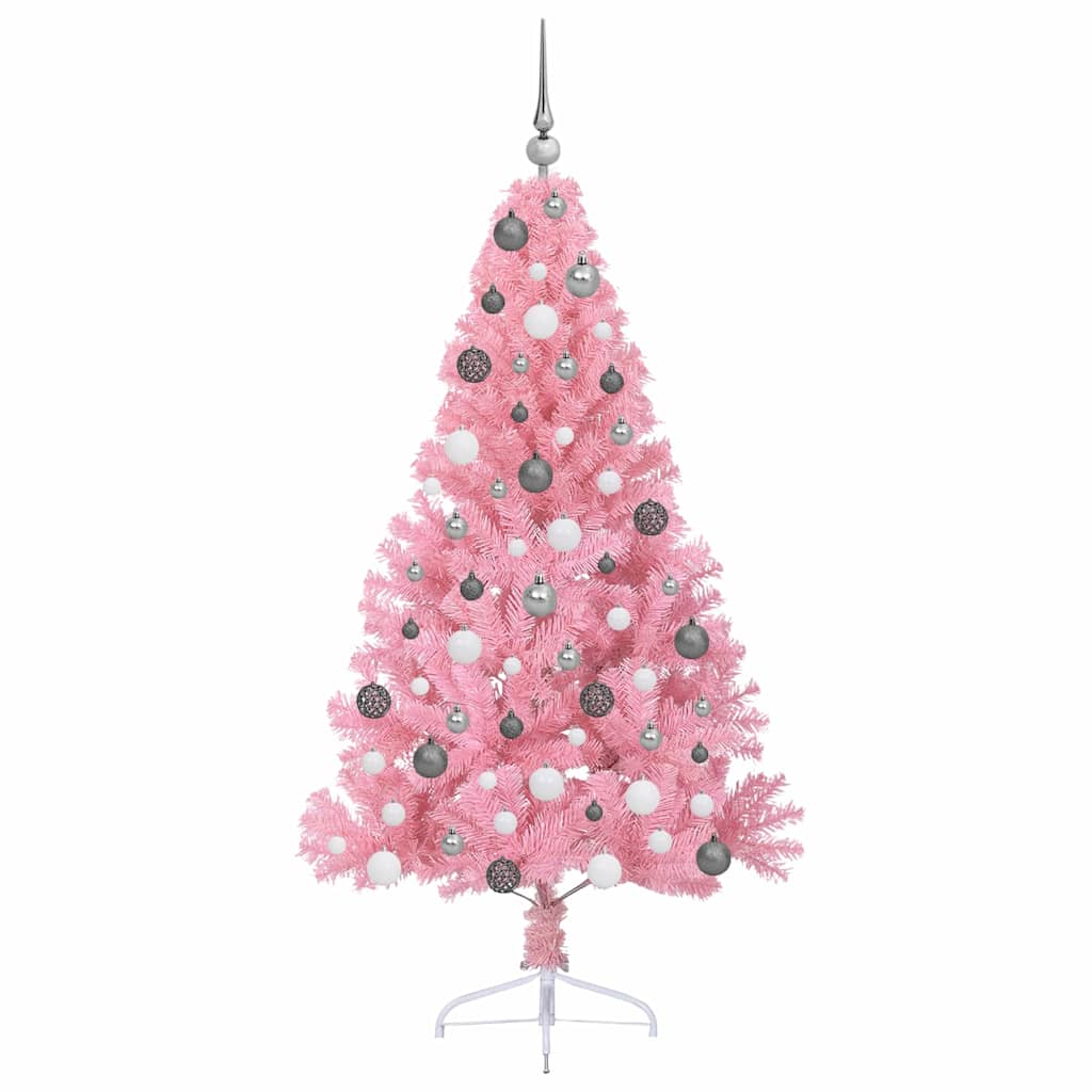 vidaXL Sapin de Noël artificiel pré-éclairé rose 180 cm PVC