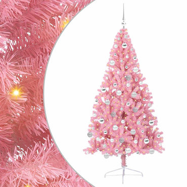 vidaXL Sapin de Noël artificiel pré-éclairé rose 180 cm PVC