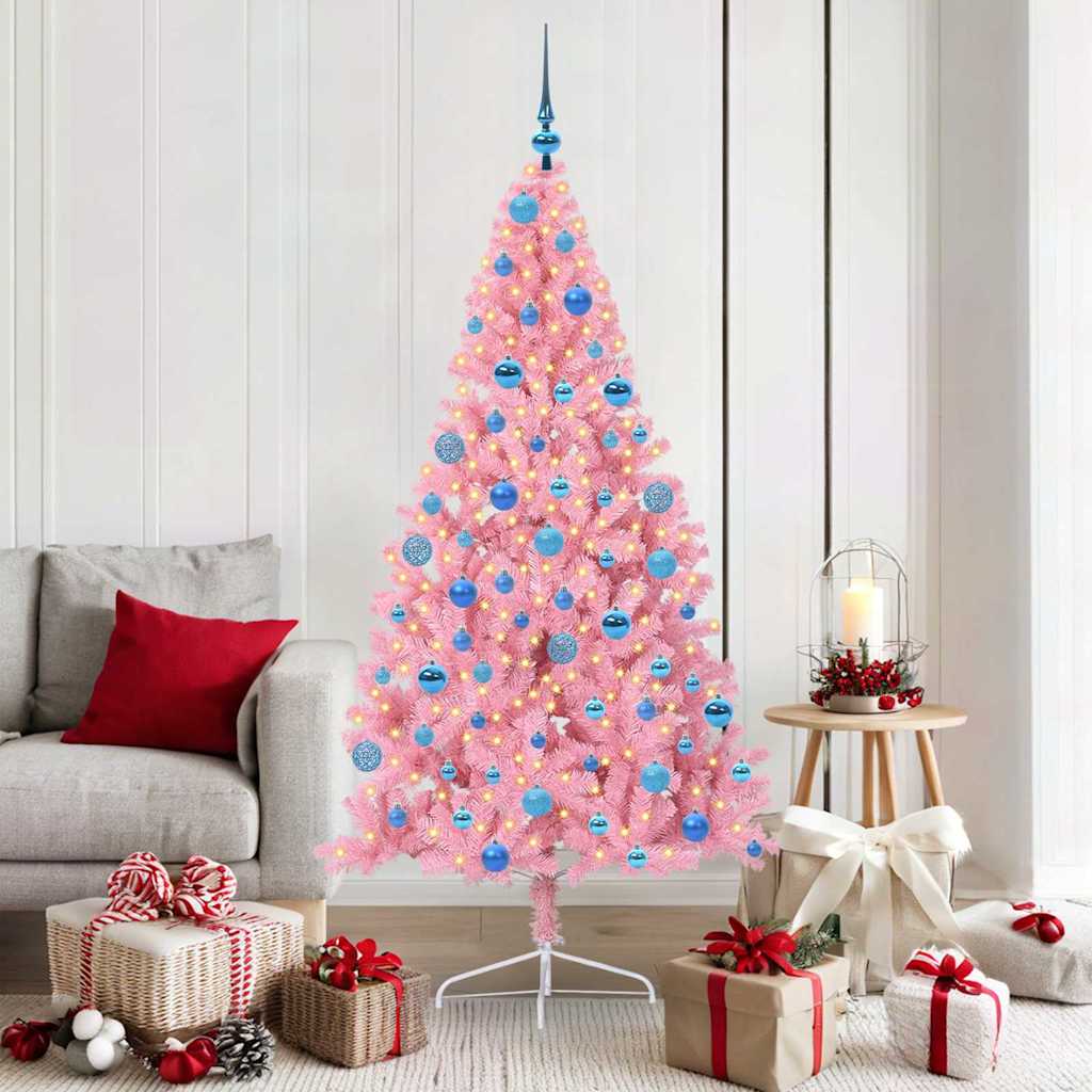 vidaXL Sapin de Noël artificiel pré-éclairé rose 180 cm PVC