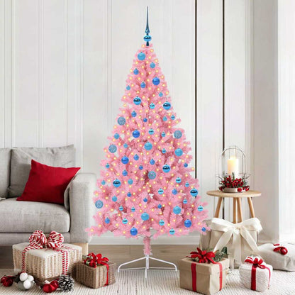 vidaXL Sapin de Noël artificiel pré-éclairé rose 180 cm PVC