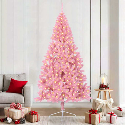 vidaXL Künstlicher vorbeleuchteter Weihnachtsbaum Rosa 210 cm PVC