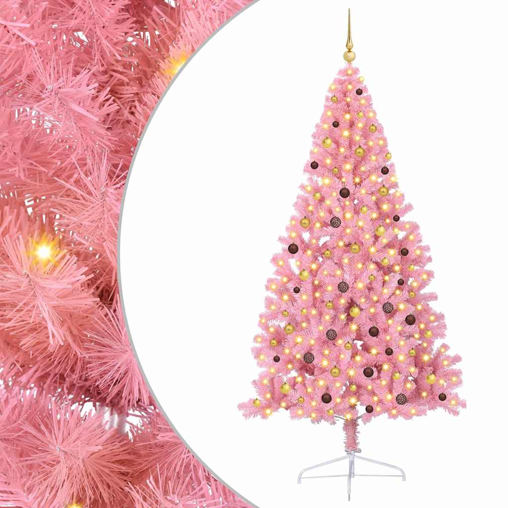 vidaXL Künstlicher vorbeleuchteter Weihnachtsbaum Rosa 240 cm PVC