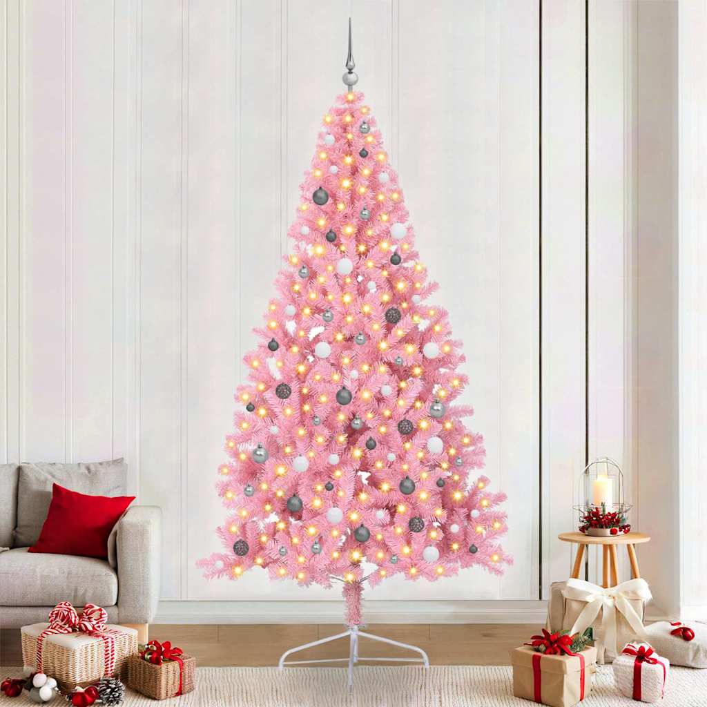 vidaXL Künstlicher vorbeleuchteter Weihnachtsbaum Rosa 240 cm PVC