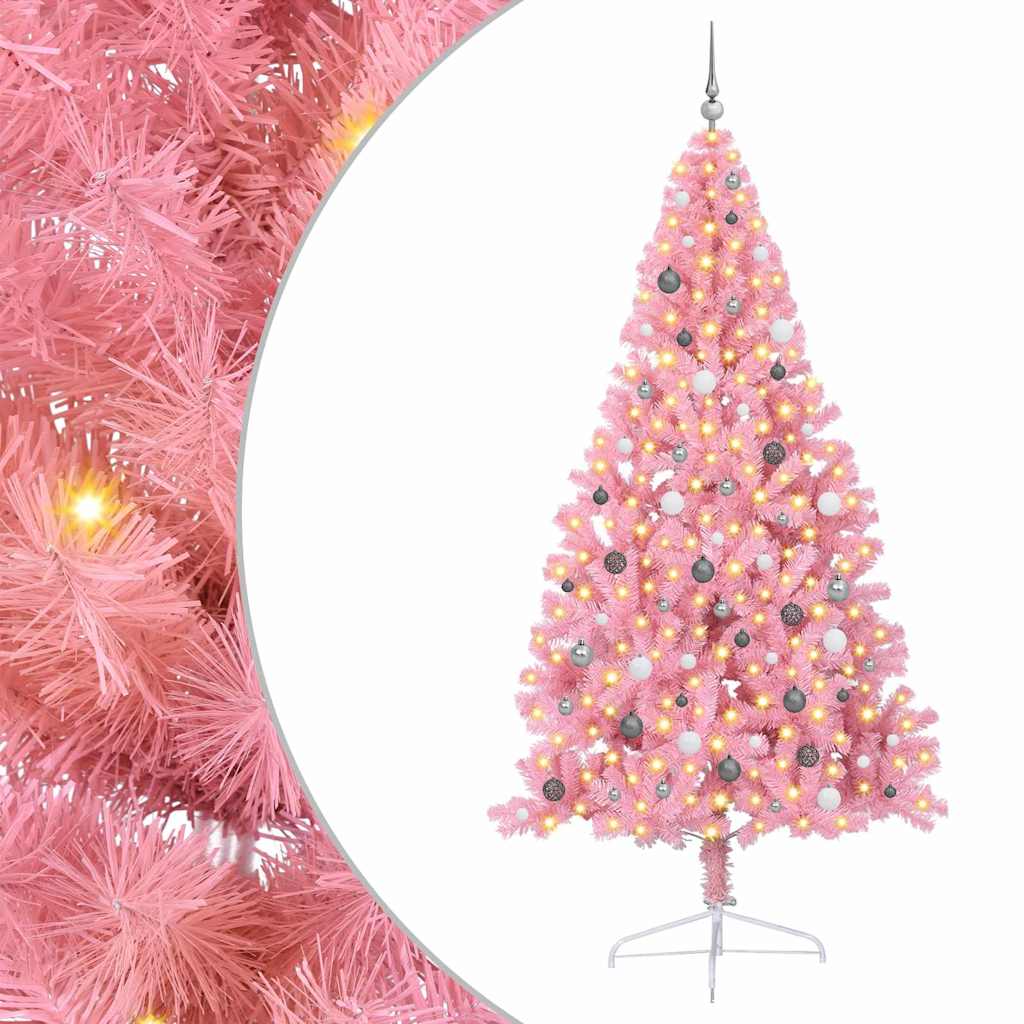 vidaXL Künstlicher vorbeleuchteter Weihnachtsbaum Rosa 240 cm PVC