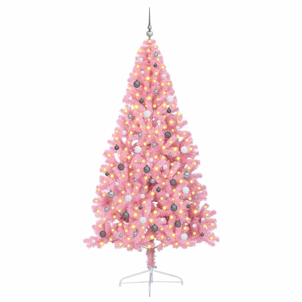 vidaXL Künstlicher vorbeleuchteter Weihnachtsbaum Rosa 240 cm PVC