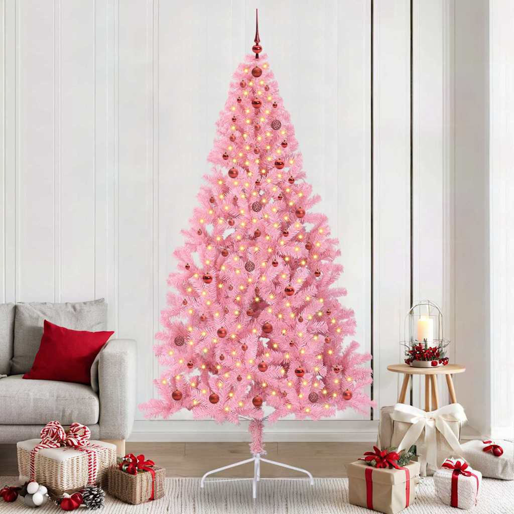 vidaXL Künstlicher vorbeleuchteter Weihnachtsbaum Rosa 240 cm PVC