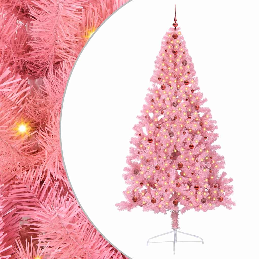 vidaXL Künstlicher vorbeleuchteter Weihnachtsbaum Rosa 240 cm PVC