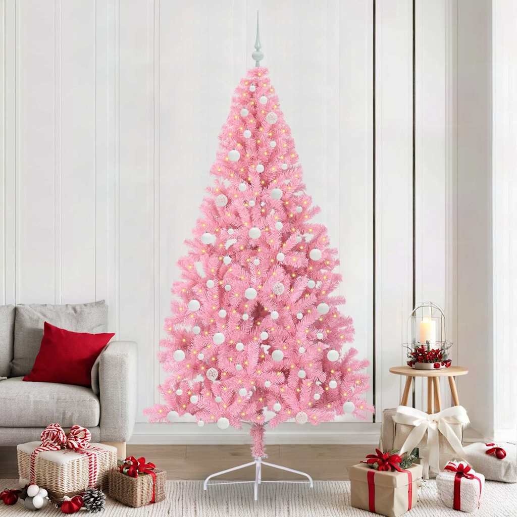 vidaXL Künstlicher vorbeleuchteter Weihnachtsbaum Rosa 240 cm PVC