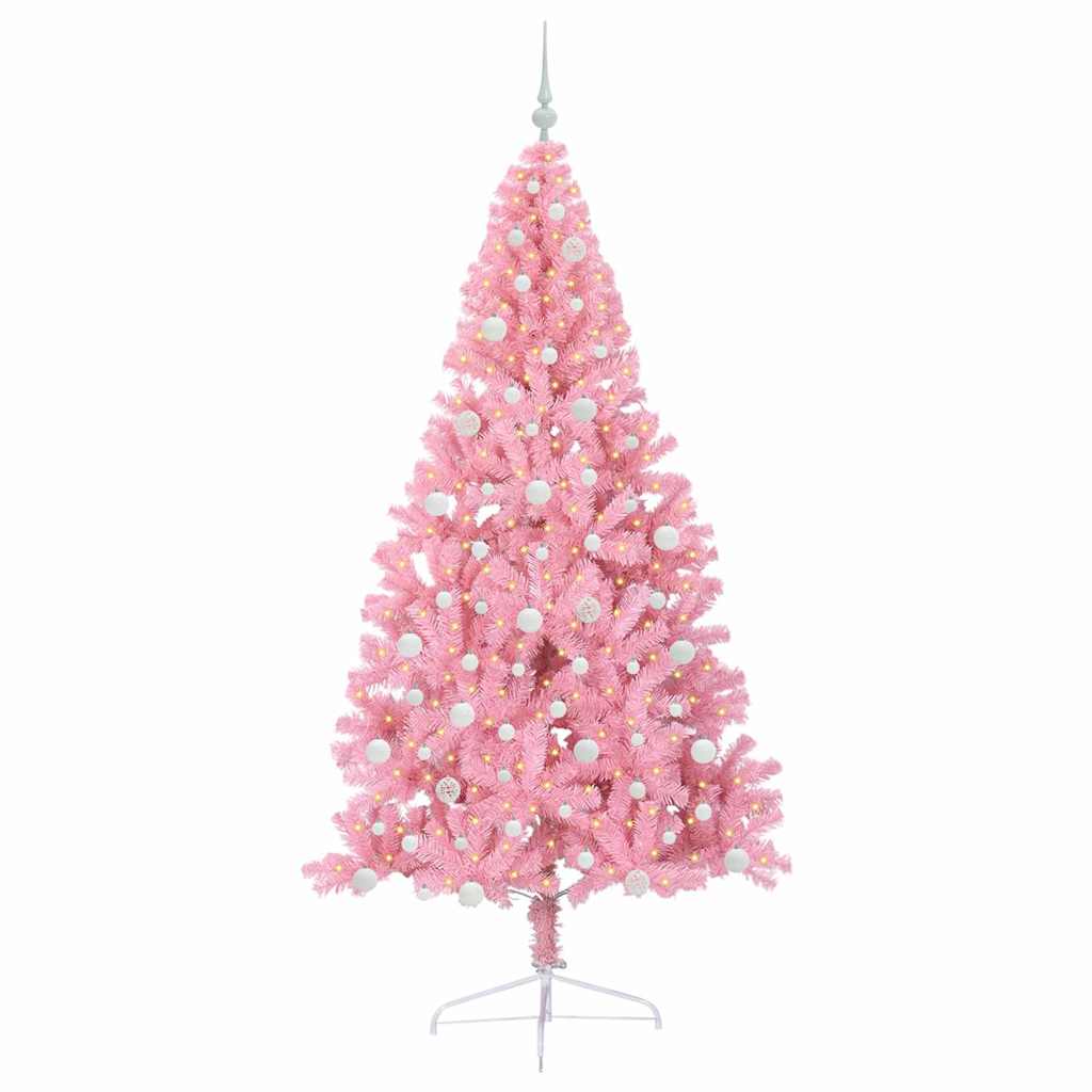 vidaXL Künstlicher vorbeleuchteter Weihnachtsbaum Rosa 240 cm PVC