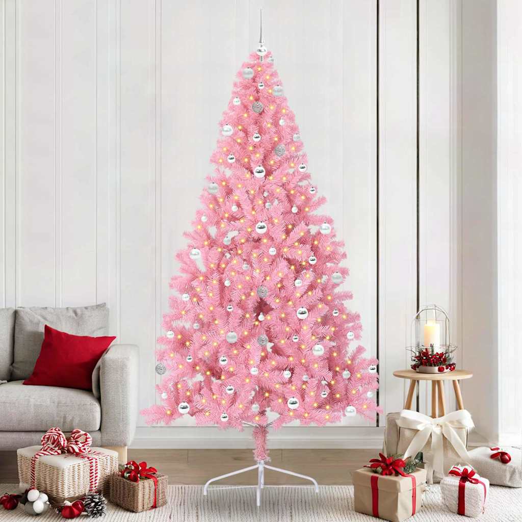 vidaXL Künstlicher vorbeleuchteter Weihnachtsbaum Rosa 240 cm PVC