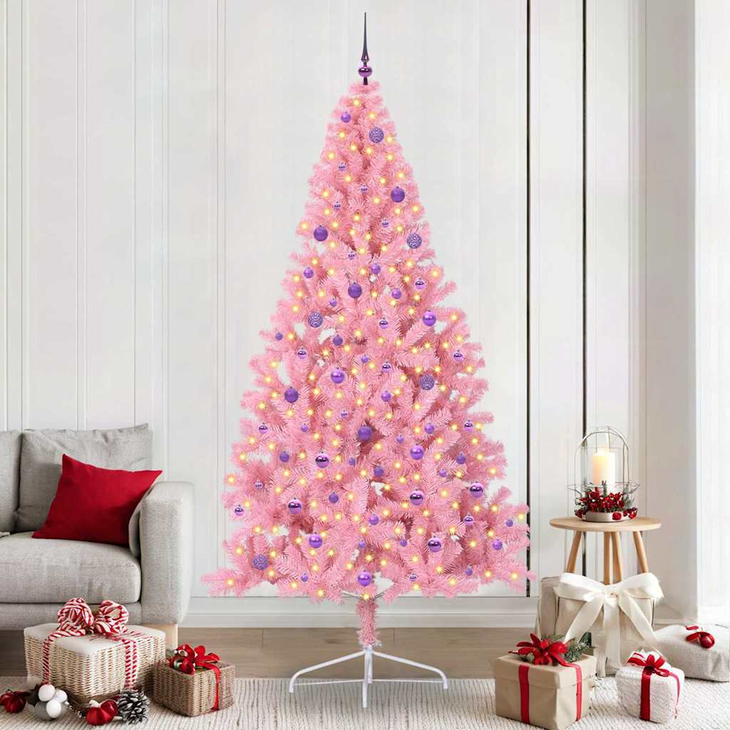 vidaXL Künstlicher vorbeleuchteter Weihnachtsbaum Rosa 240 cm PVC