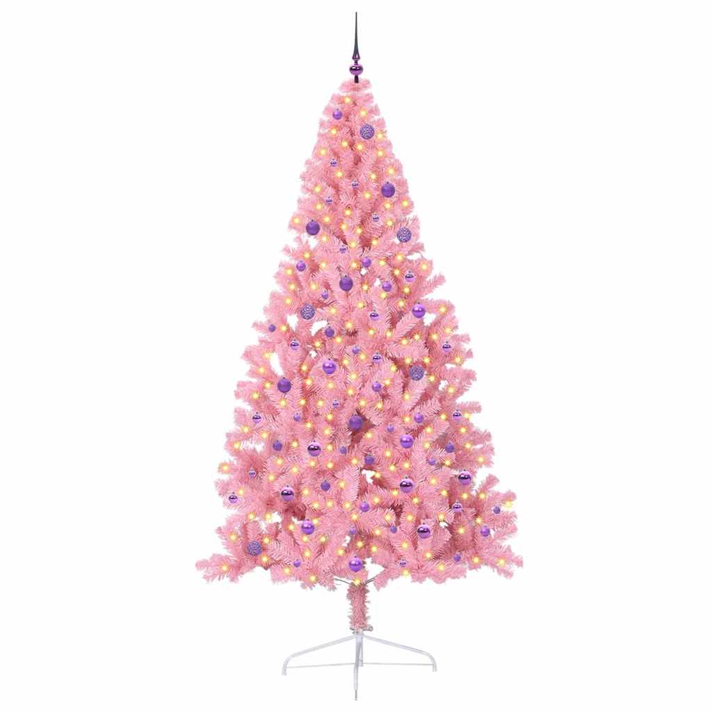 vidaXL Künstlicher vorbeleuchteter Weihnachtsbaum Rosa 240 cm PVC
