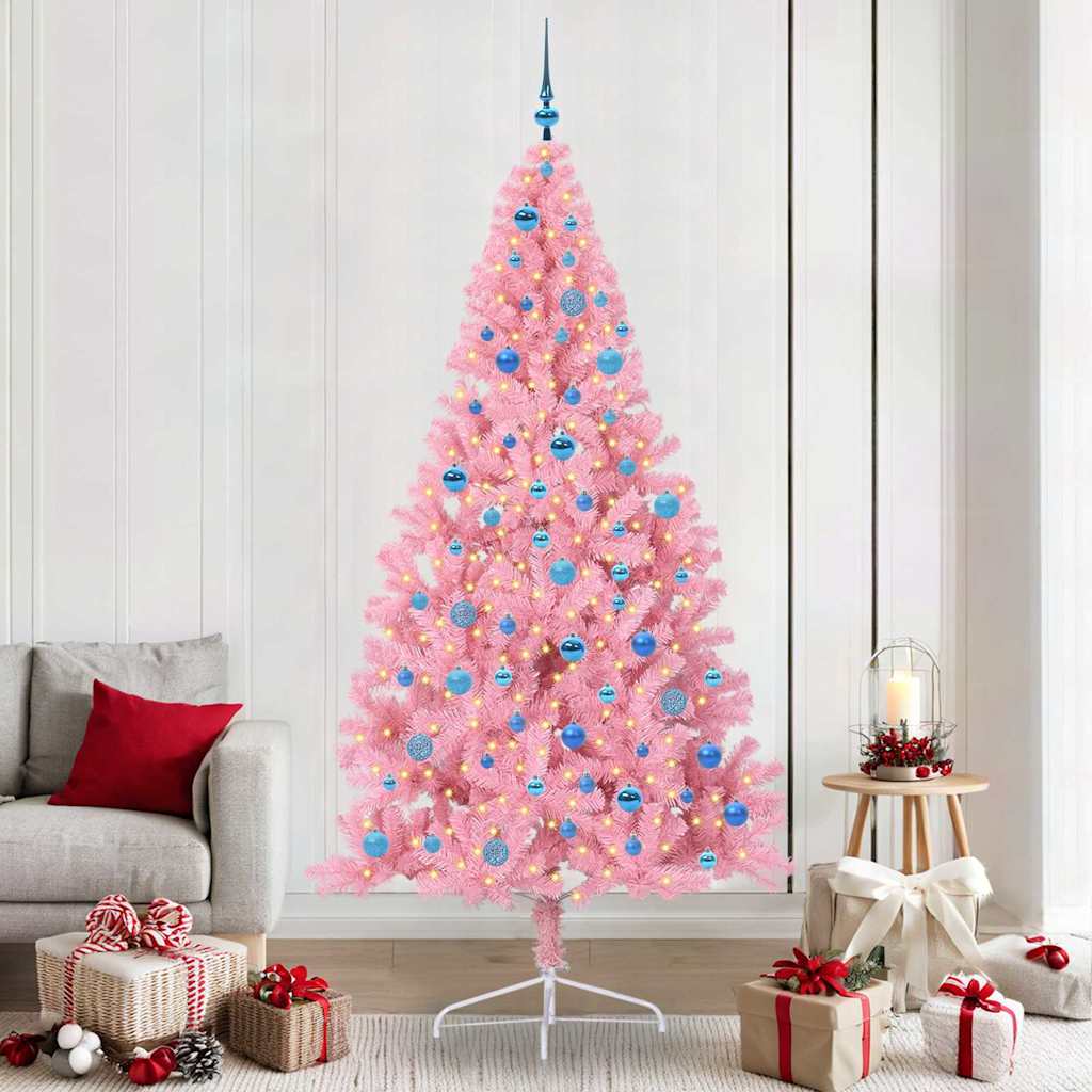 vidaXL Künstlicher vorbeleuchteter Weihnachtsbaum Rosa 240 cm PVC