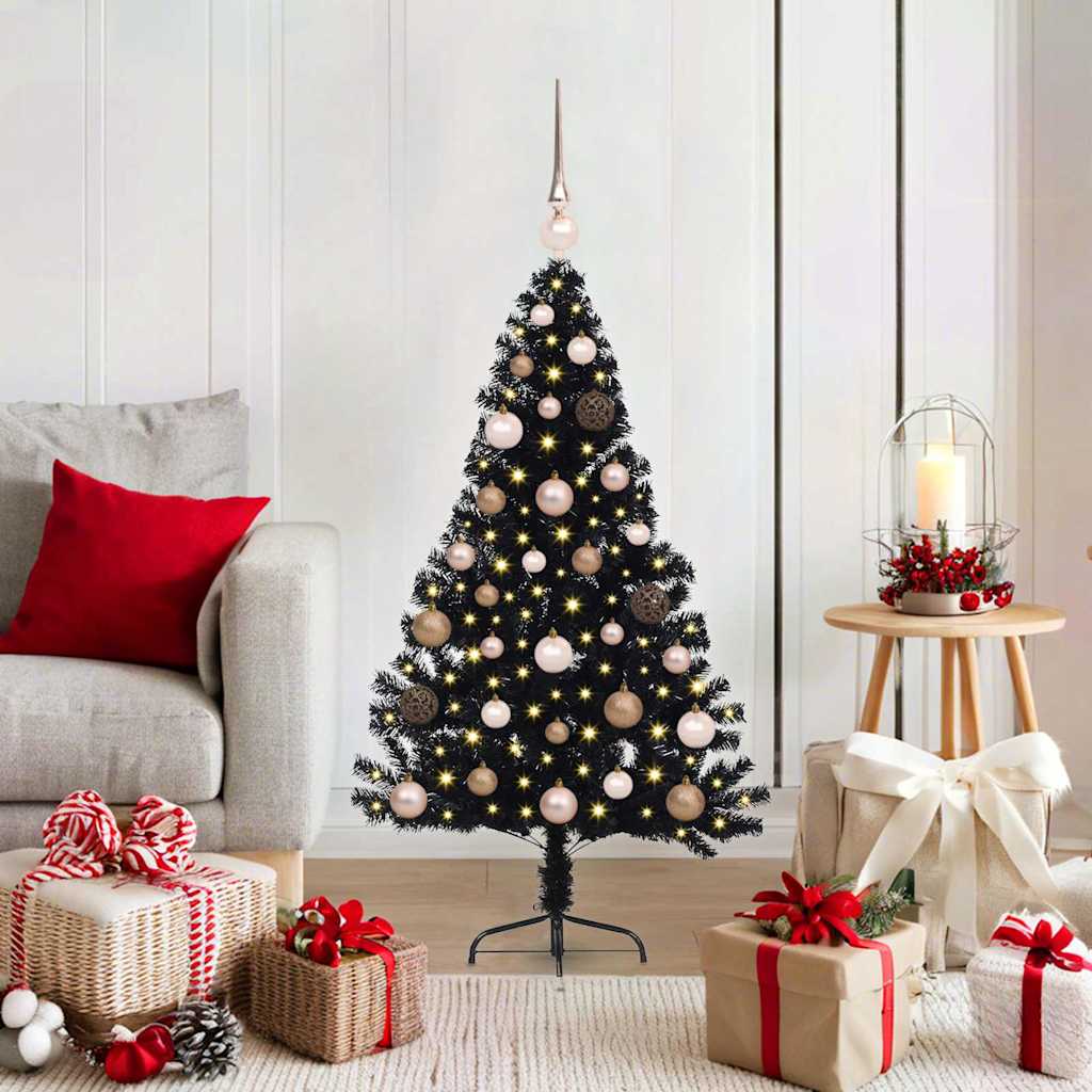 vidaXL Künstlicher vorbeleuchteter Weihnachtsbaum Schwarz 120 cm PVC