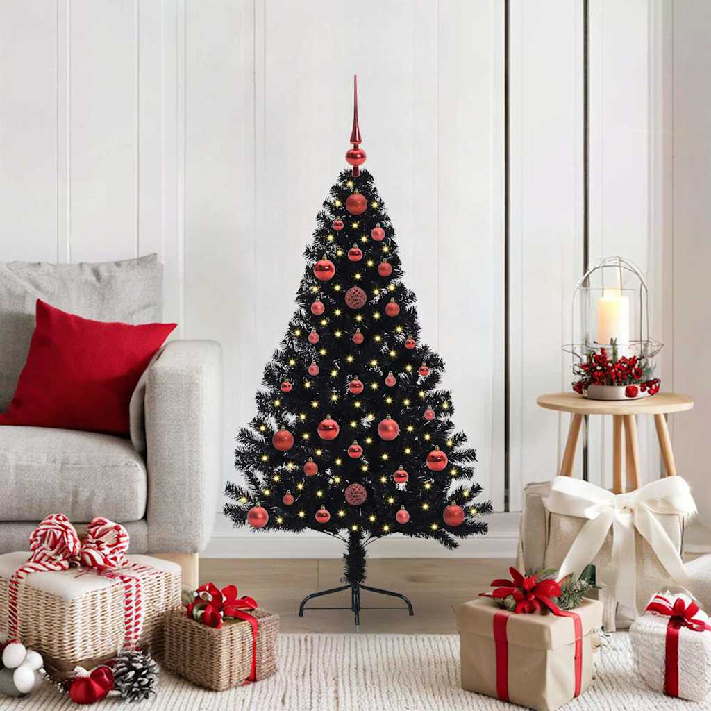 vidaXL Künstlicher vorbeleuchteter Weihnachtsbaum Schwarz 120 cm PVC
