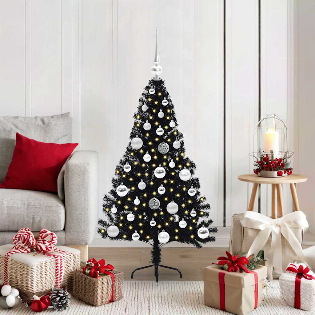 vidaXL Künstlicher vorbeleuchteter Weihnachtsbaum Schwarz 120 cm PVC