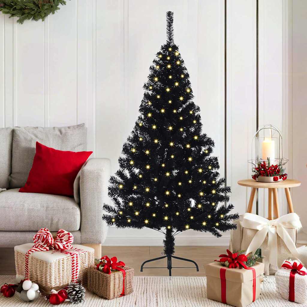 vidaXL Künstlicher vorbeleuchteter Weihnachtsbaum Schwarz 150 cm PVC