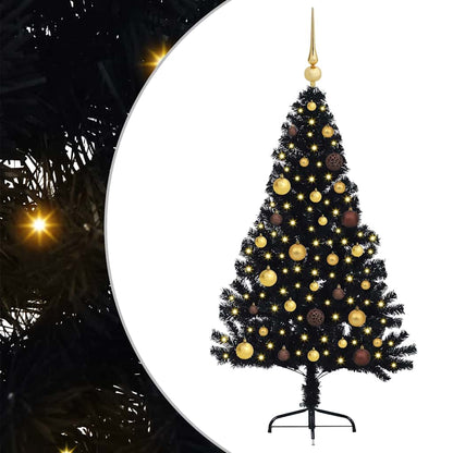 vidaXL Künstlicher vorbeleuchteter Weihnachtsbaum Schwarz 150 cm PVC
