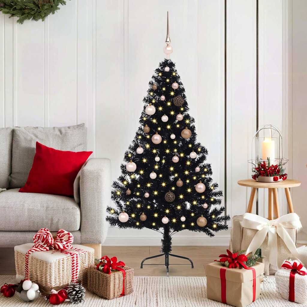 vidaXL Künstlicher vorbeleuchteter Weihnachtsbaum Schwarz 150 cm PVC