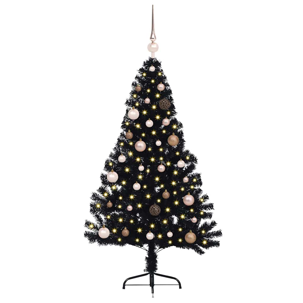 vidaXL Künstlicher vorbeleuchteter Weihnachtsbaum Schwarz 150 cm PVC